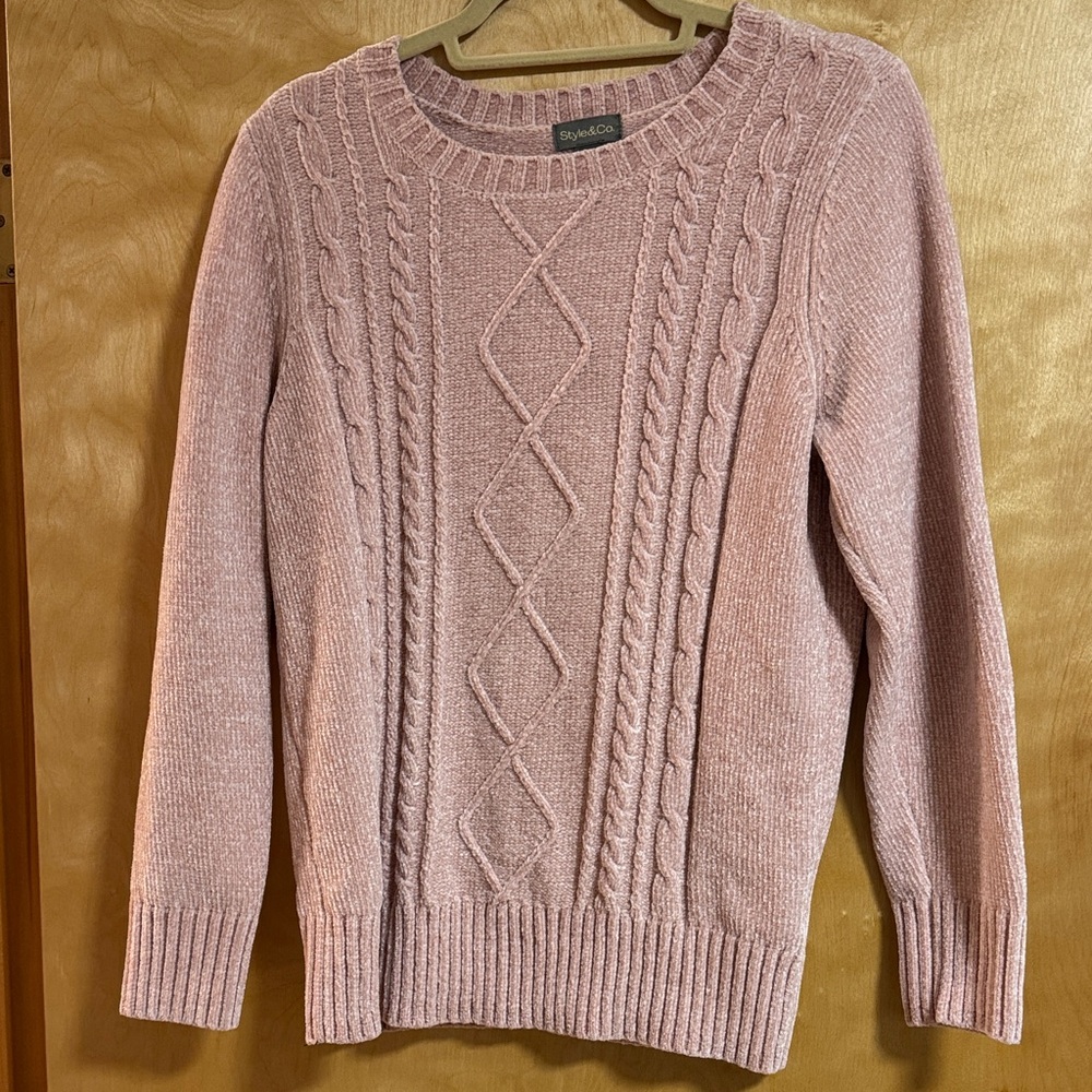 Style & Co. Dusty Rose Cable-Knit Crewneck Sweater